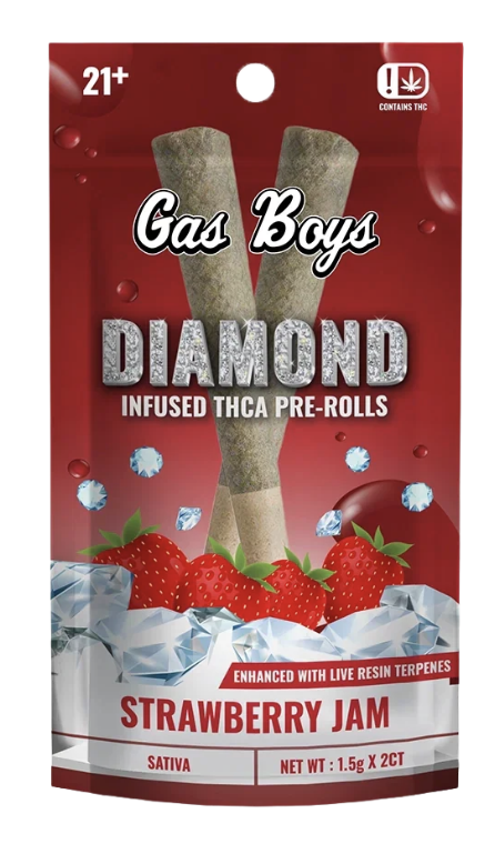GAS BOYS DIAMOND INFUSED PRE-ROLLS 2CT |   STRAWBERRY JAM (SATIVA)